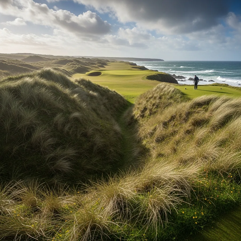 Ballybunion Old Course clifftop fairway with Atlantic Ocean views