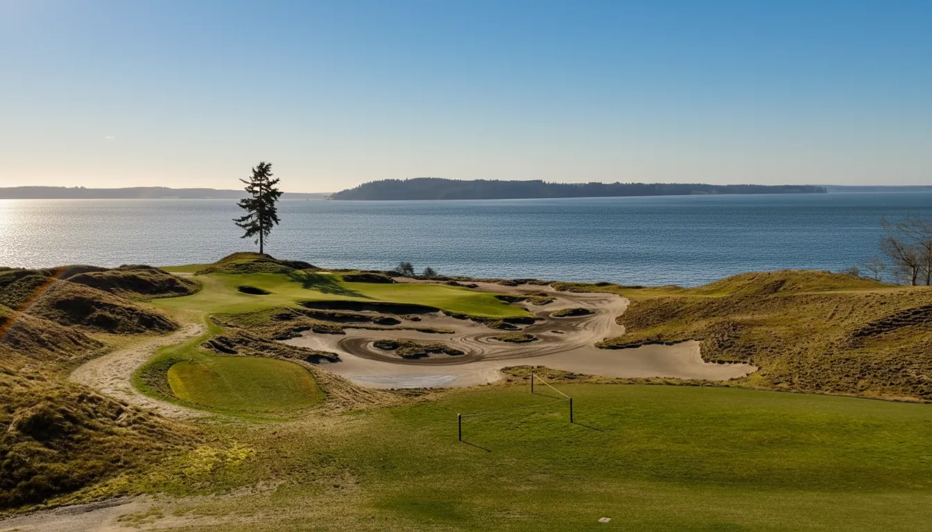 Chambers Bay's dramatic links landscape overlooking Puget Sound