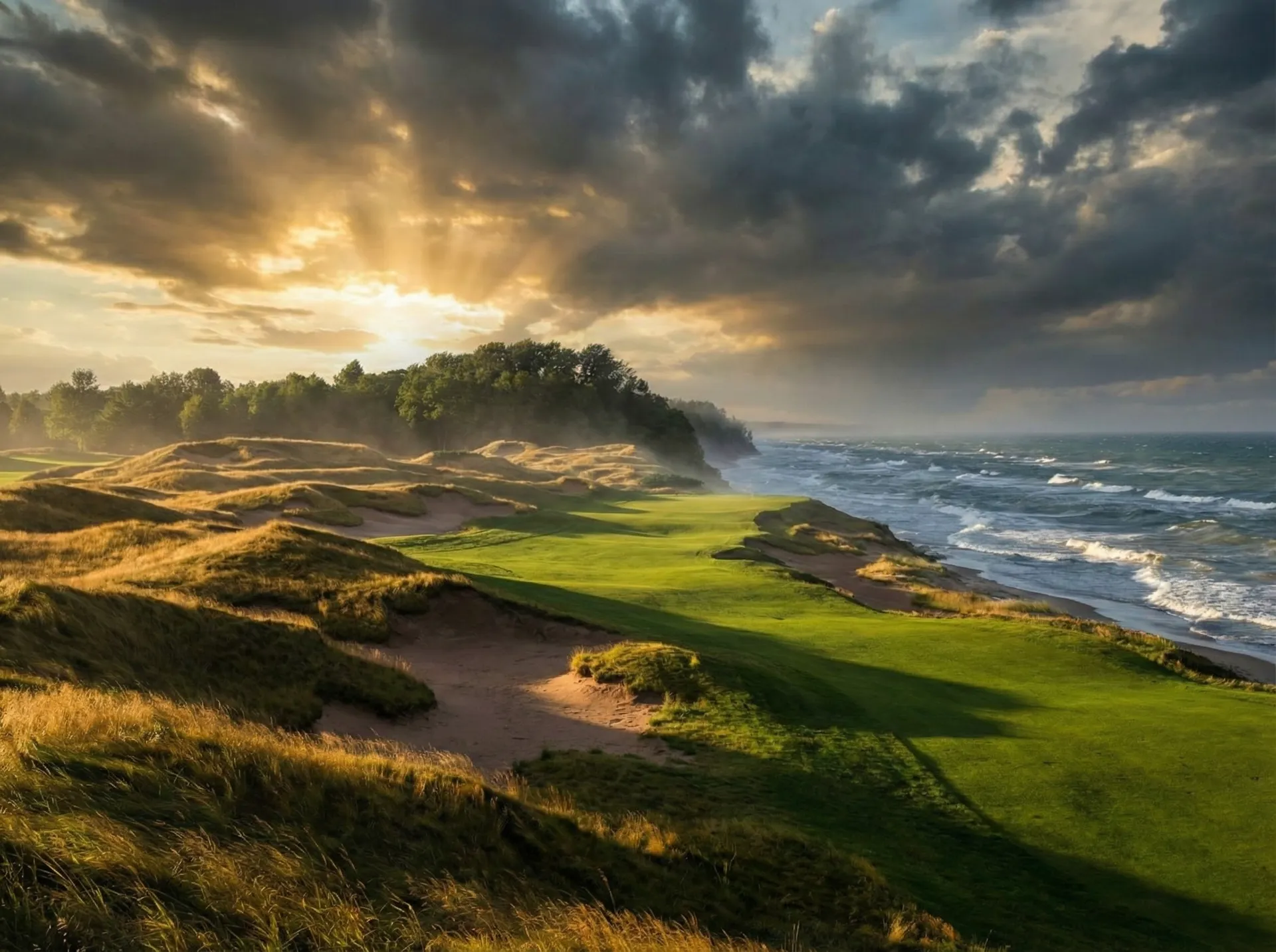 Whistling Straits Straits Course overlooking Lake Michigan with dramatic bunkers and windswept terrain