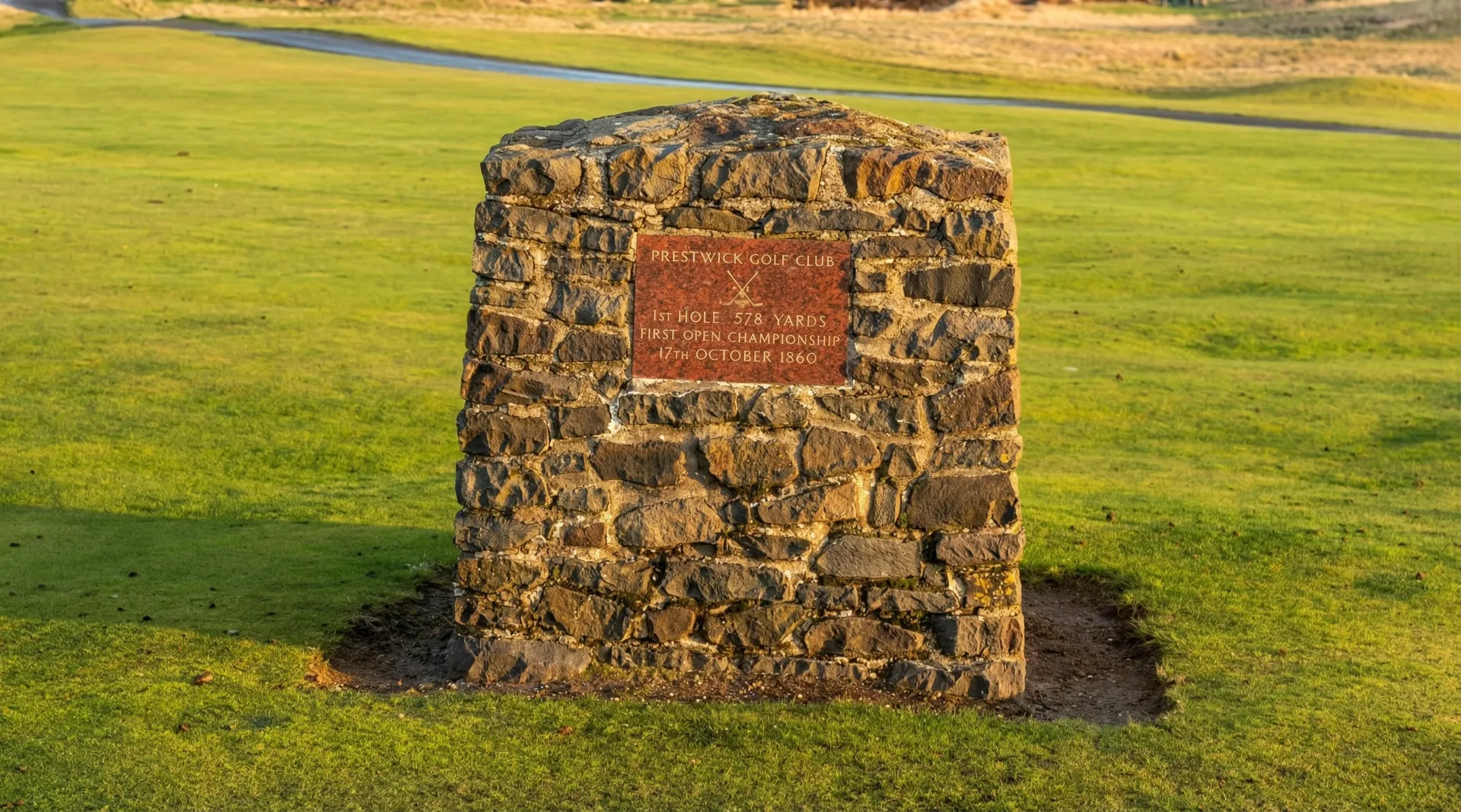 The undulating links terrain of Prestwick Golf Club with the Firth of Clyde and Ayrshire coastline beyond