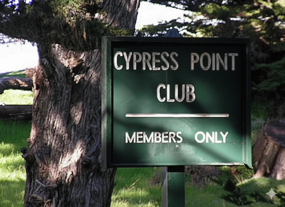 The iconic 16th hole at Cypress Point Club, a par 3 carrying over the Pacific Ocean to a peninsula green